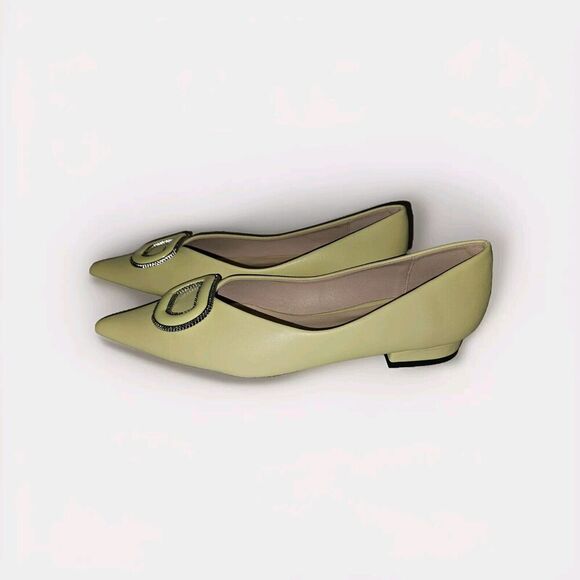 New! C.Paravano Leather Pointed Toe Flats Crystal Buckle Yellow US 8.5 $118 - Picture 8 of 14